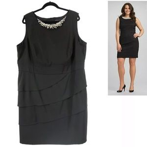 Elegant Black Sleeveless Dress with Pearl Detail